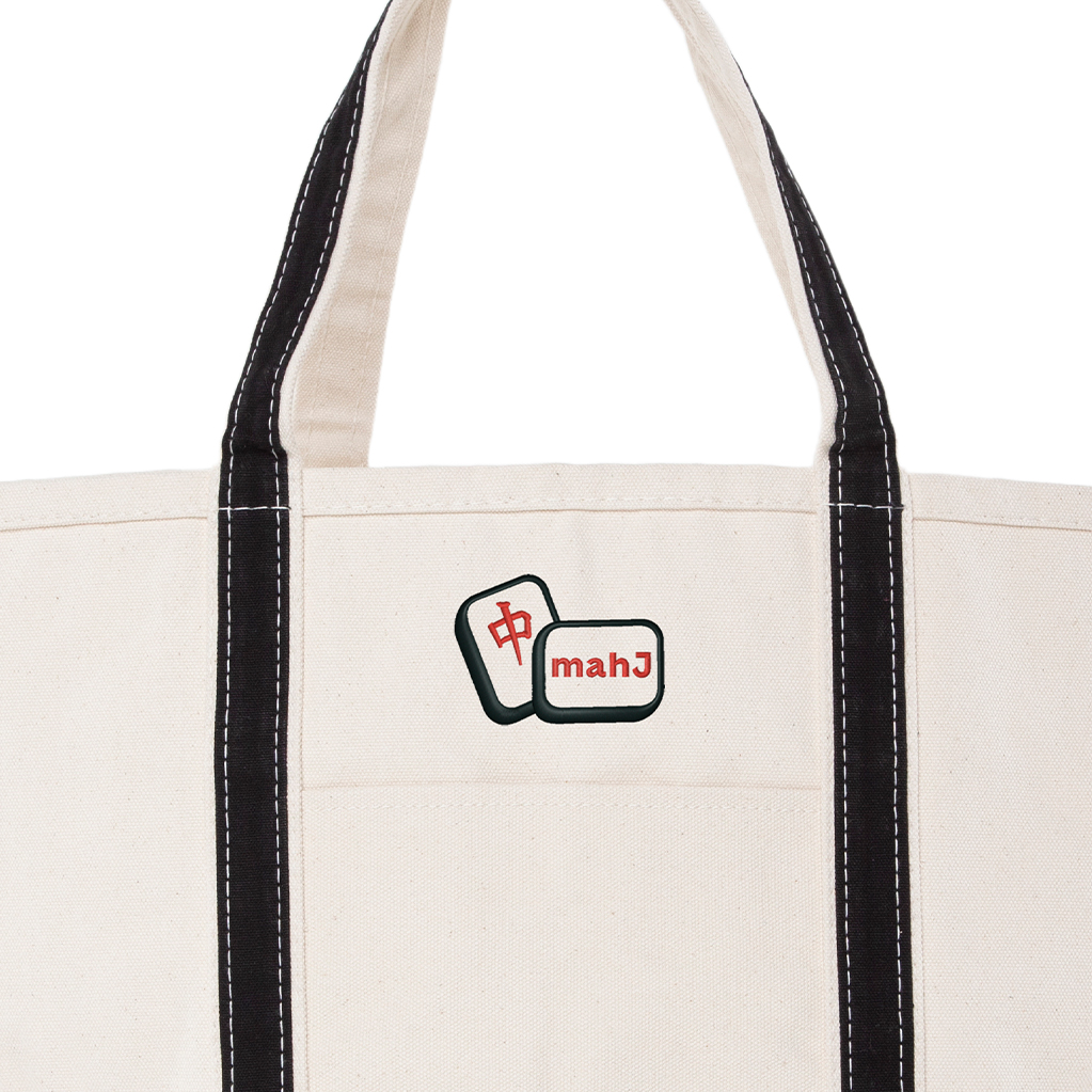 Black Large Classic Tote - Mahj Tiles