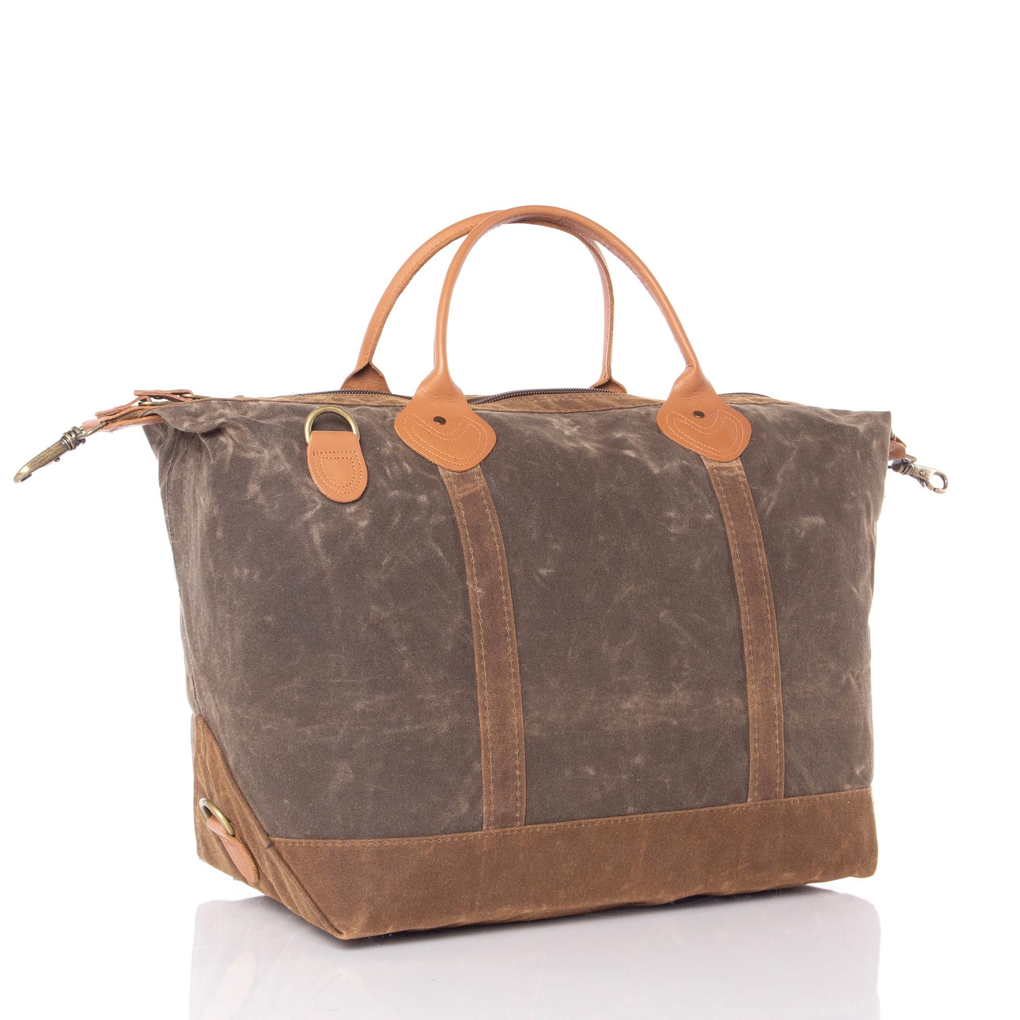 Waxed Canvas Weekender Bag in Olive, Black | CB Station
