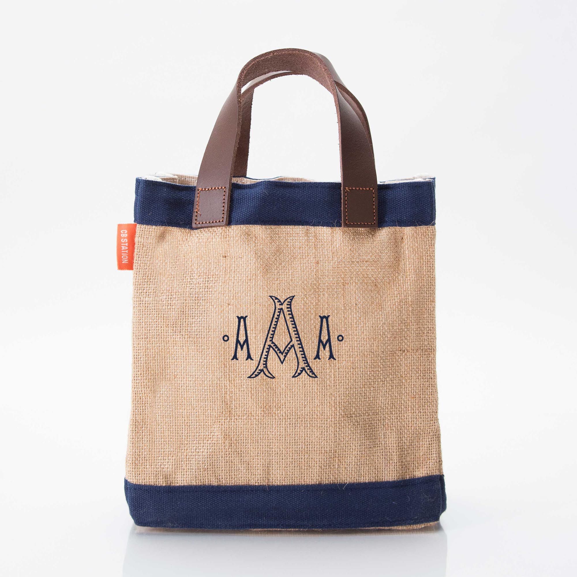 Canvas Jute Market Bags in Natural, Navy | CB Station