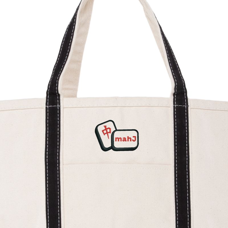 Black Large Classic Tote - Mahj Tiles