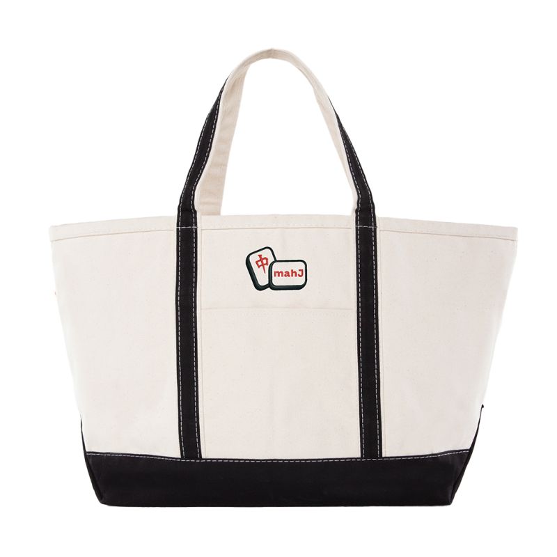 Black Large Classic Tote - Mahj Tiles