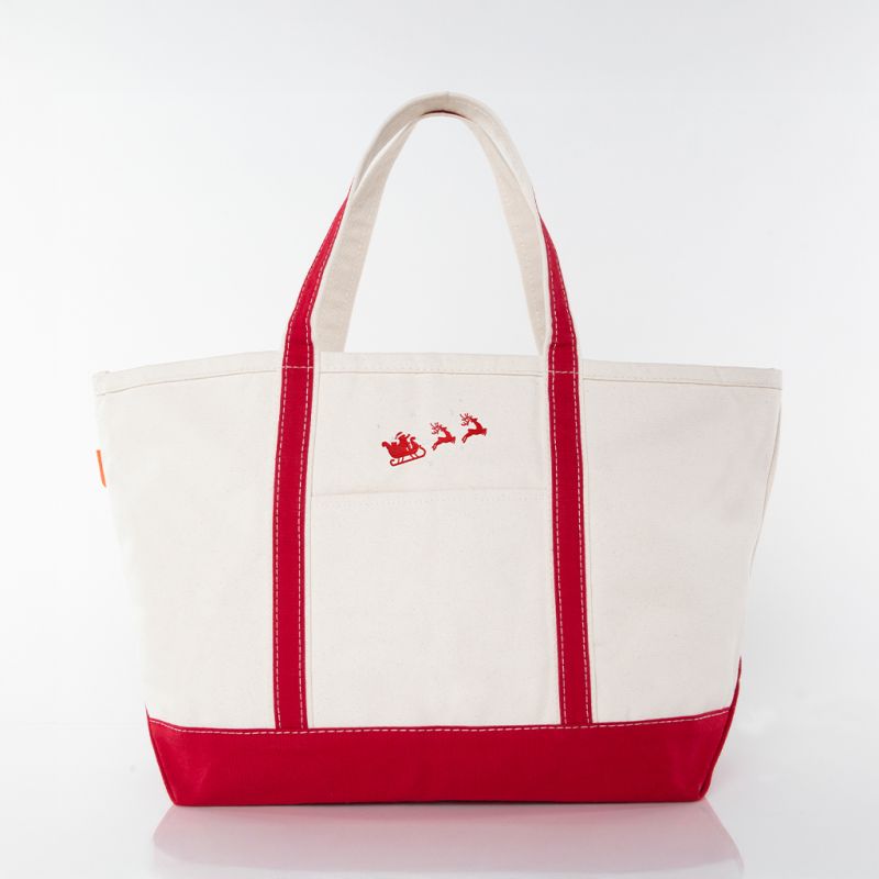 Red Large Classic Tote - Santa & Reindeer