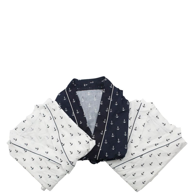 Women's Cotton Robe Navy with White Anchors Large/XLarge