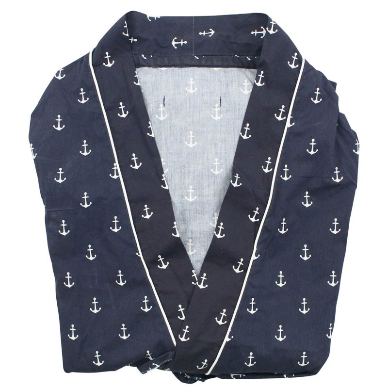 Women's Cotton Robe Navy with White Anchors Large/XLarge