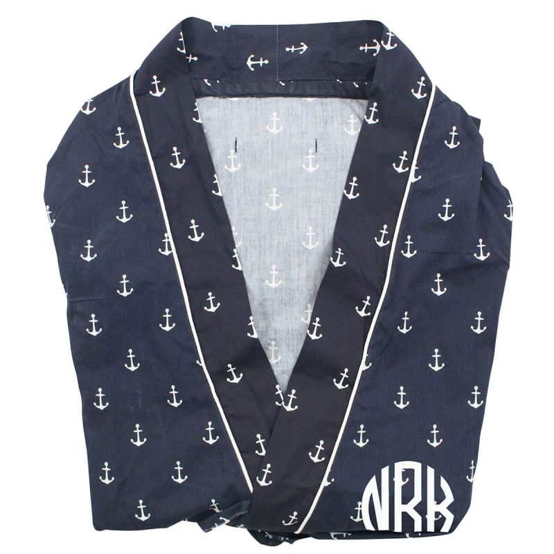 Women's Cotton Robe Navy with White Anchors Large/XLarge