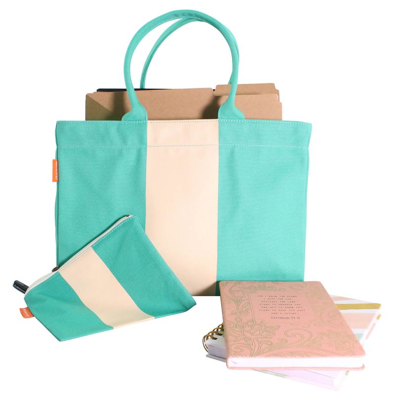 Vertical Colorblock Tote Jade