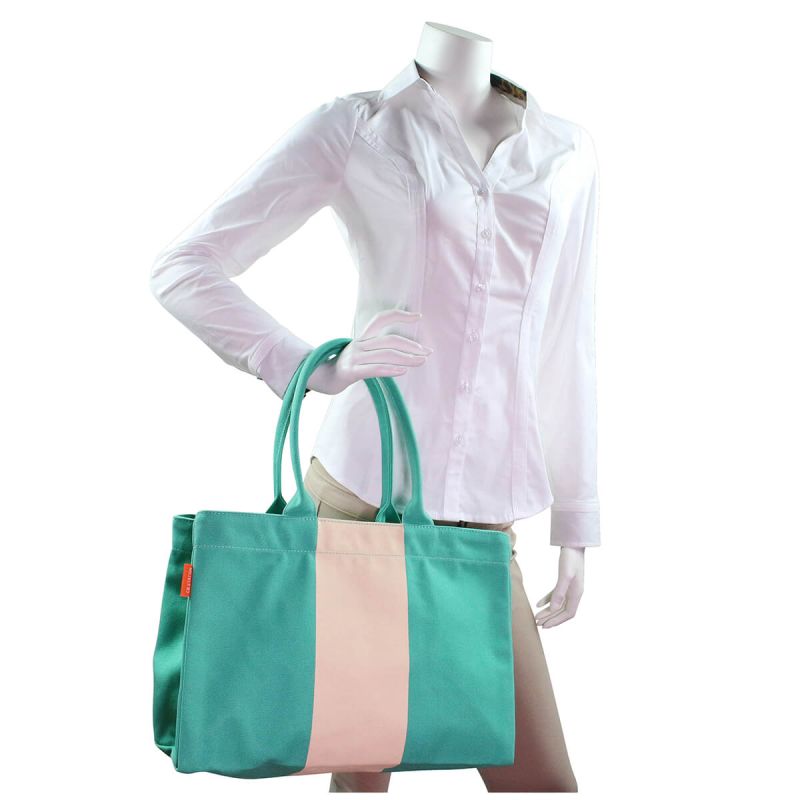 Vertical Colorblock Tote Jade