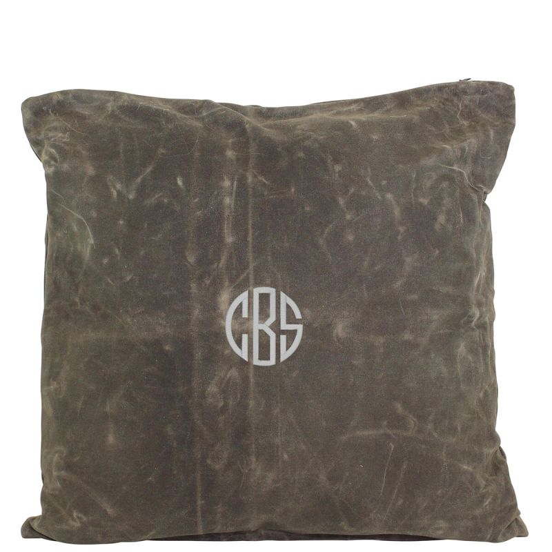 Waxed Canvas Square Pillow Olive With Insert 24 x 24
