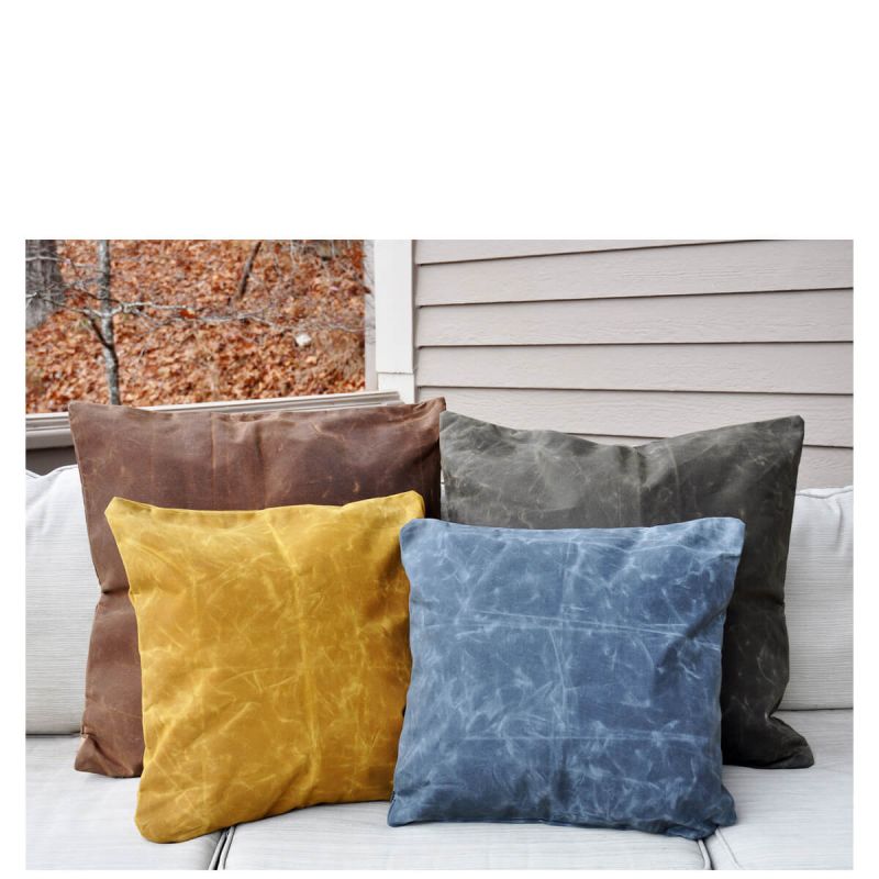 Waxed Canvas Square Pillow Olive With Insert 24 x 24