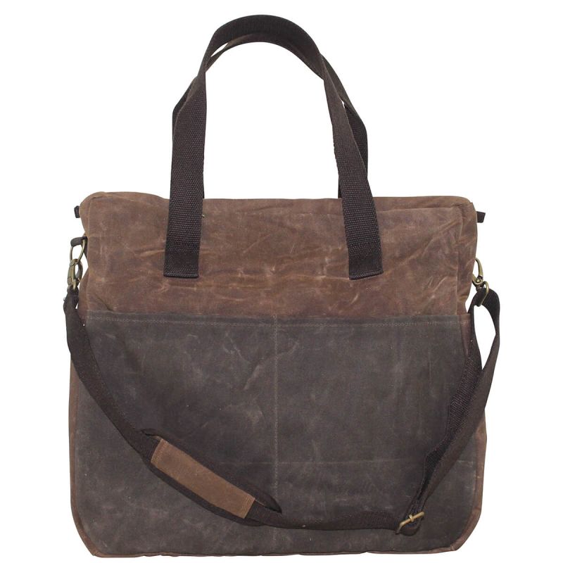 Waxed Canvas Multi-Pocket Travel Tote Khakhi with Olive Pockets