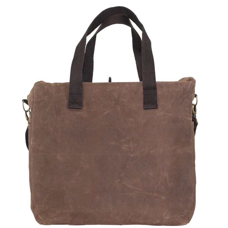 Waxed Canvas Multi-Pocket Travel Tote Khakhi with Olive Pockets