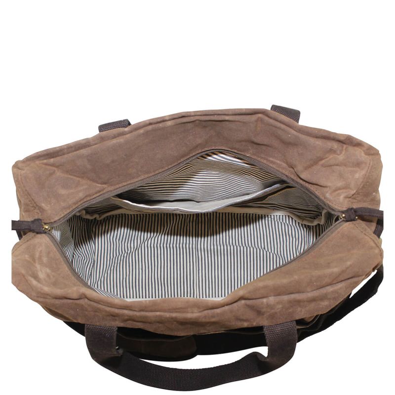 Waxed Canvas Multi-Pocket Travel Tote Khakhi with Olive Pockets