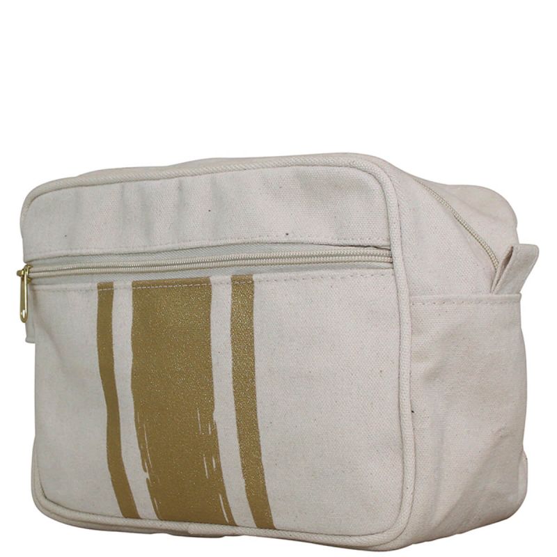 Brushed Canvas Lined Travel Kit Natural With Gold Paintstroke Stripes
