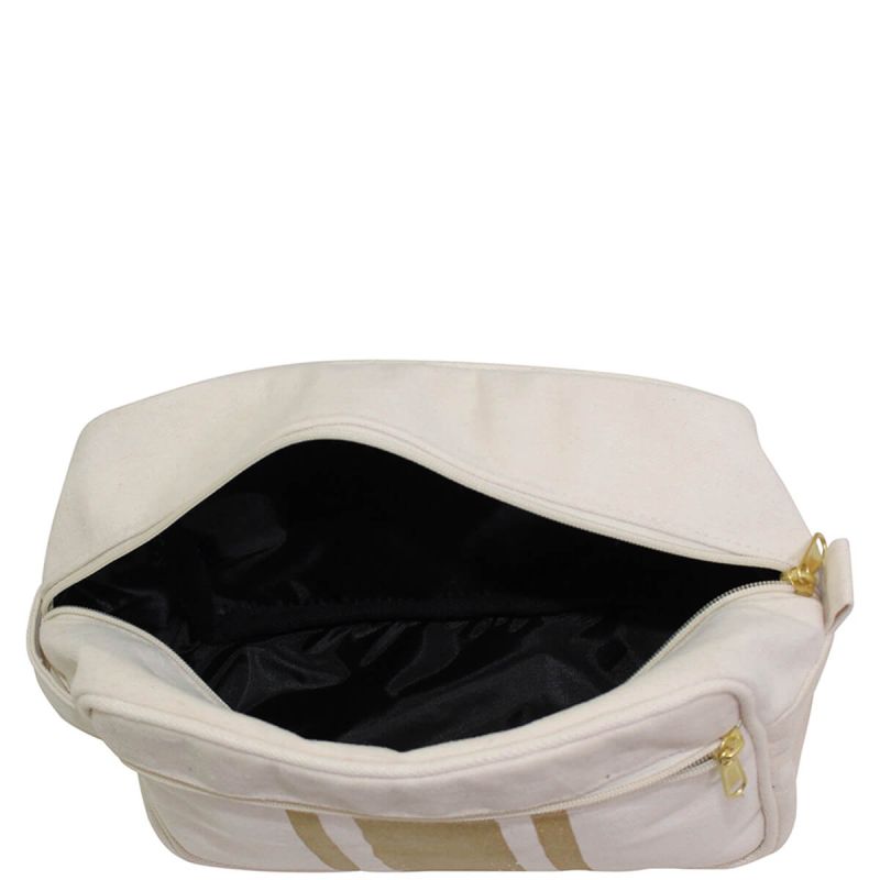 Brushed Canvas Lined Travel Kit Natural With Gold Paintstroke Stripes