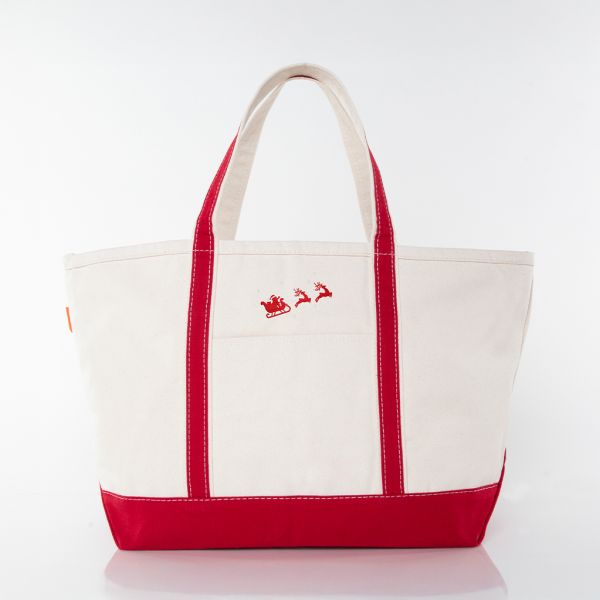 Red Large Classic Tote - Santa & Reindeer