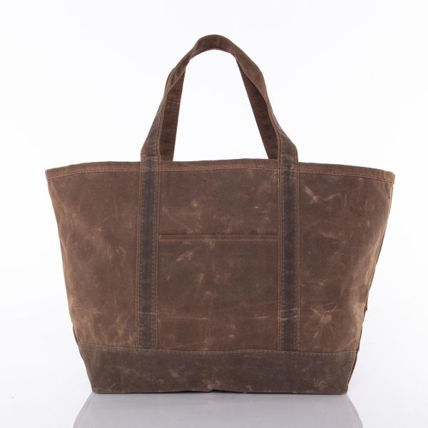 Large Classic Tote Bag - Khakhi - Waxed Collection - Zipper - Front