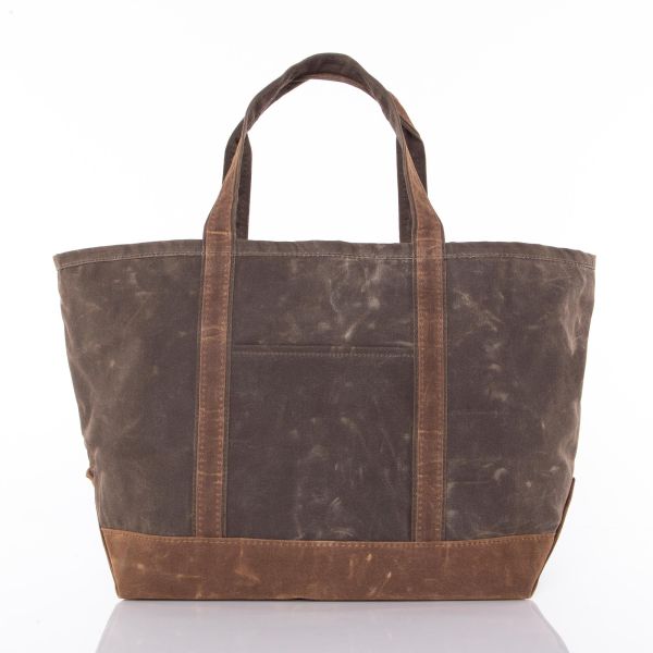 Large Tote Bag Olive with Zipper - Waxed Collection - Front