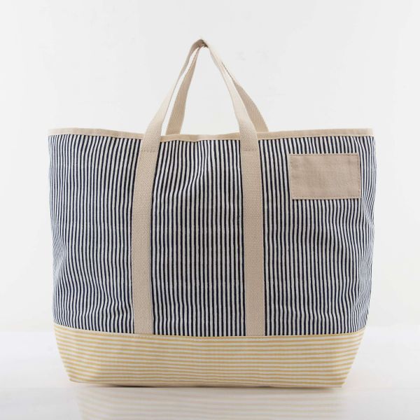 Wholesale Two-Tone Striped Modern Canvas Tote Bags - CB Station