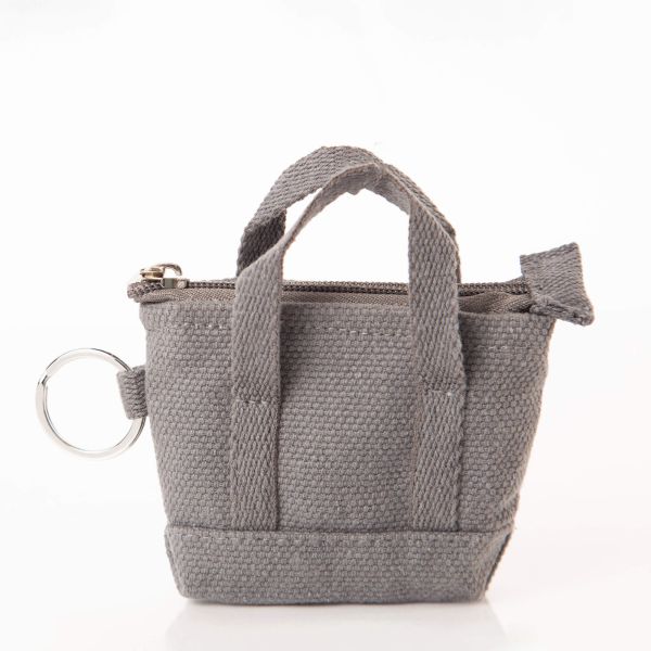 Lands End Small Mini Canvas Boat Tote or Purse Top Zip Key Strap Gray  Stripe