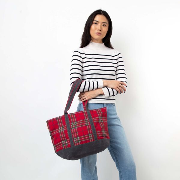 Plaid with Slate Waxed Trim Medium Tote
