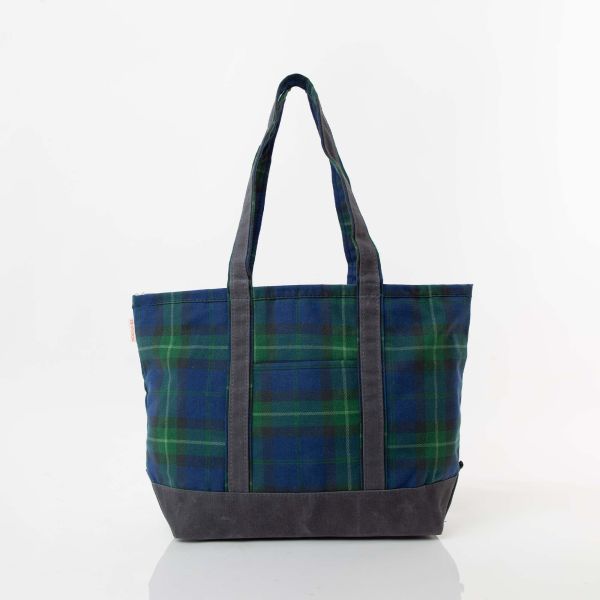 Plaid with Slate Waxed Trim Medium Tote