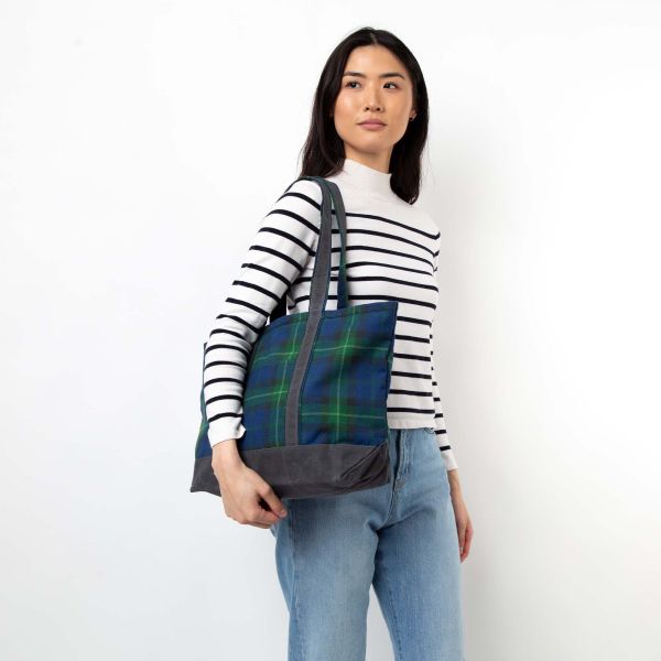 Plaid with Slate Waxed Trim Medium Tote
