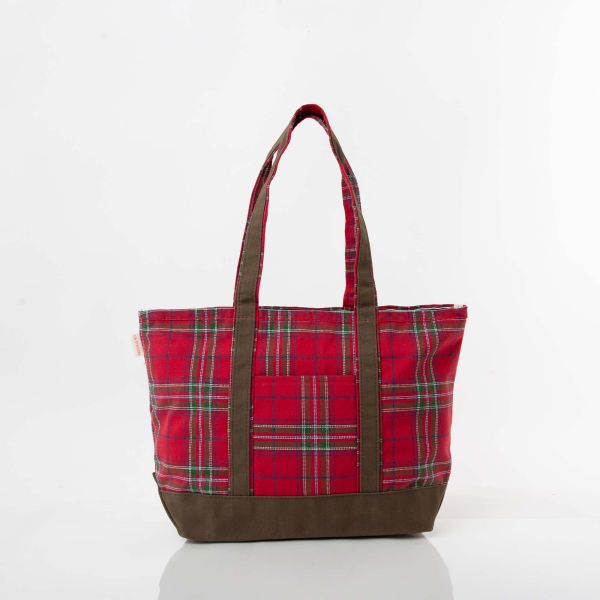 Plaid with Olive Waxed Trim Medium Tote