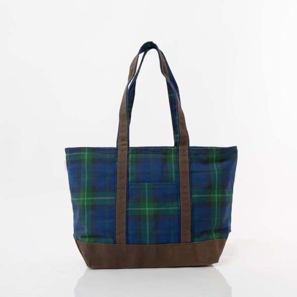 Plaid with Olive Waxed Trim Medium Tote