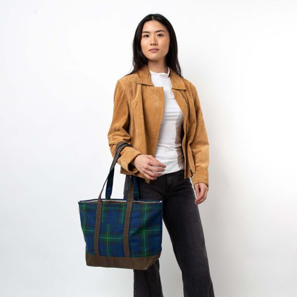 Plaid with Olive Waxed Trim Medium Tote