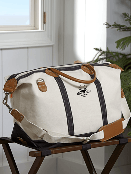 Embroidered travel duffel bag