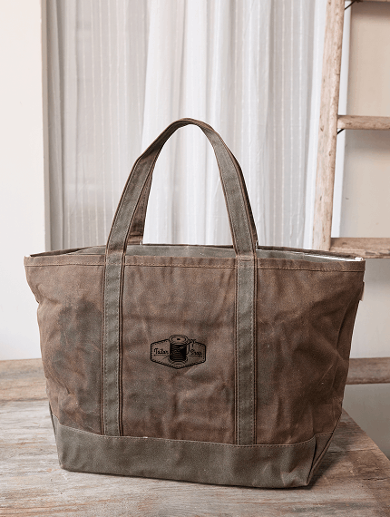 Embroidered waxed canvas tote