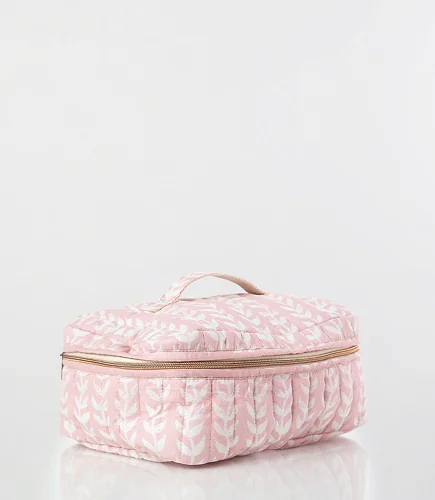 Block print cosmetic pouch in pink