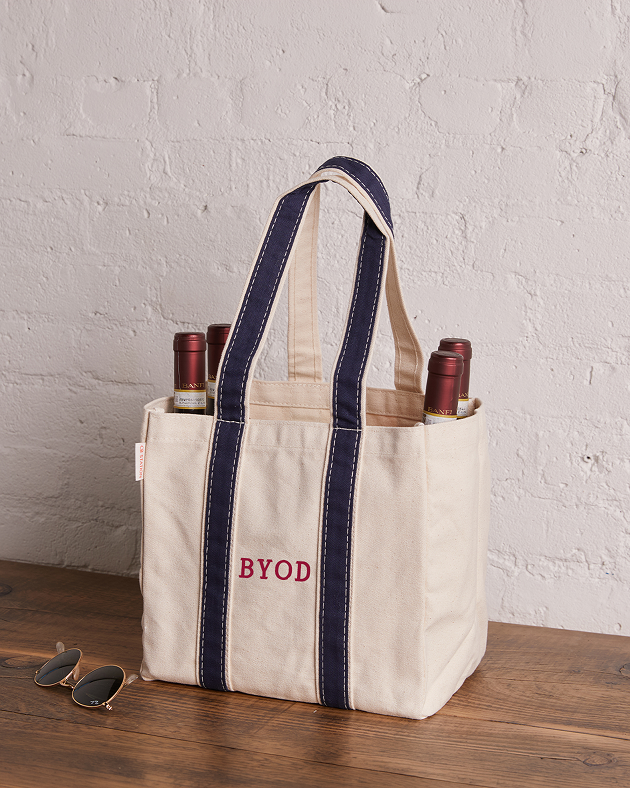 Four Bottle Wine Carrier with BYOD embroidery