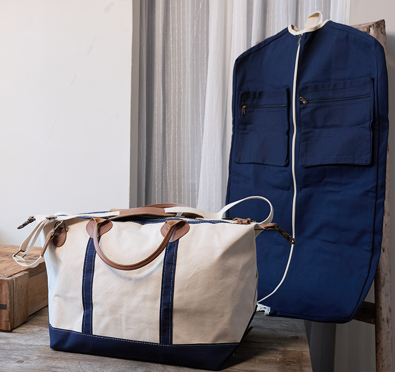Close-up of canvas tote bag handles and stitching