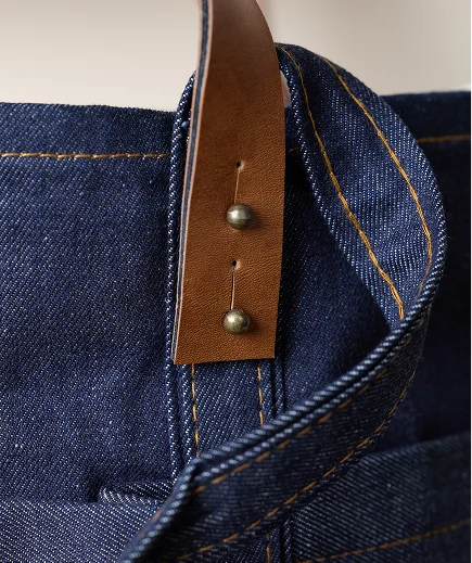 Heritage denim metal hardware and rivet detail