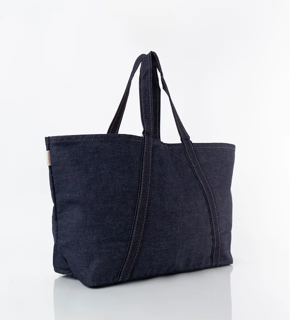 Heritage denim tote bag with leather handles
