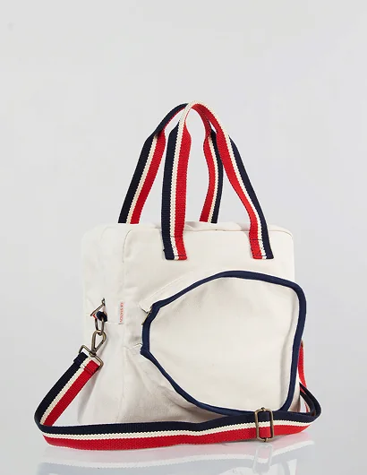 Pickleball bag with striped canvas straps