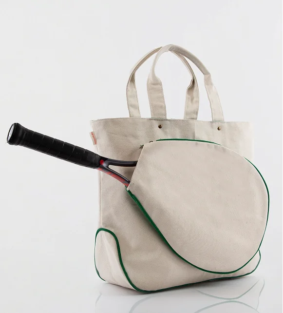 Beige canvas tennis tote bag